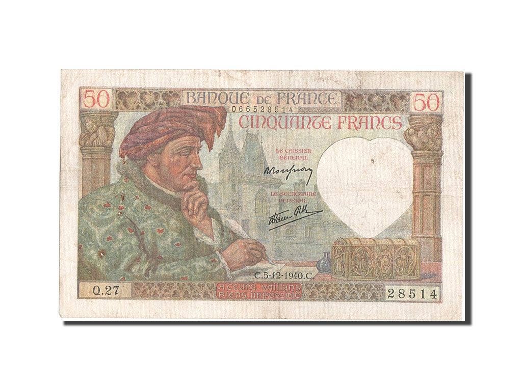 Banknote, France, 50 Francs, 50 F 1940-1942 ''Jacques Coeur'', 1940, 1940-12-05