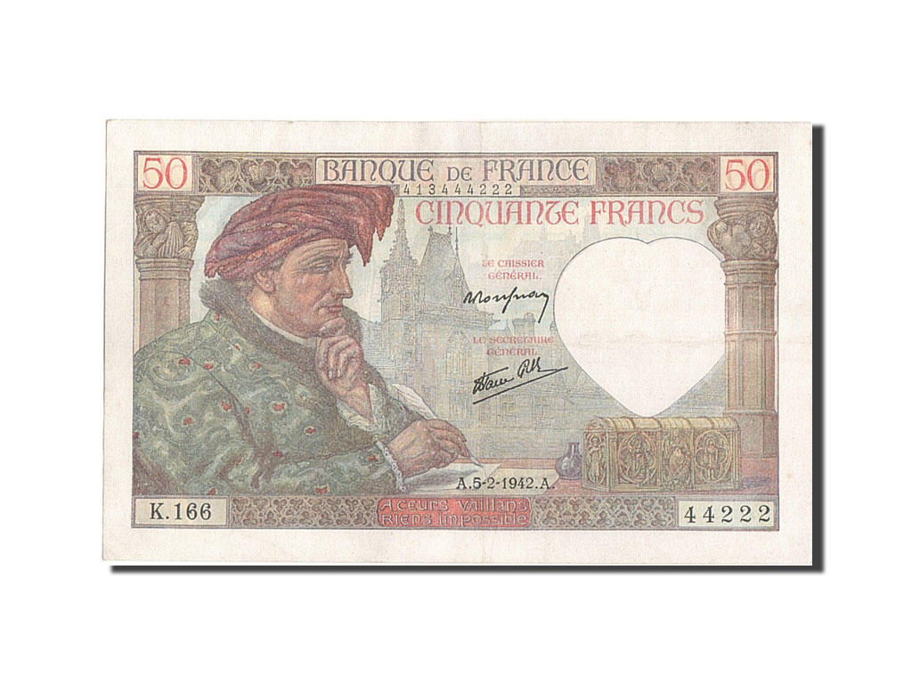 Banknote, France, 50 Francs, 50 F 1940-1942 ''Jacques Coeur'', 1942, 1942-02-05
