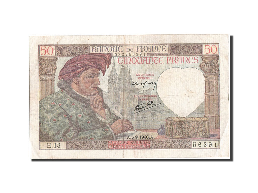 Banknote, France, 50 Francs, 50 F 1940-1942 ''Jacques Coeur'', 1940, 1940-09-05