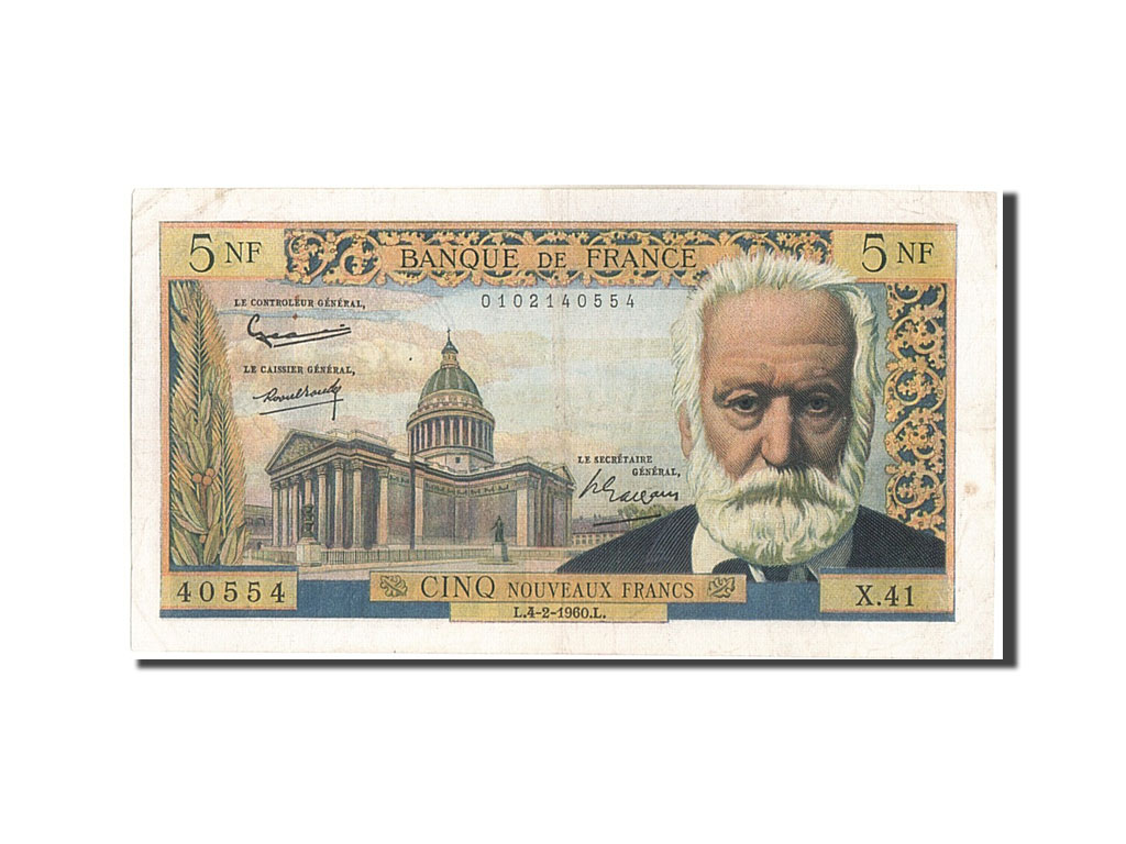 Banknote, France, 5 Nouveaux Francs, 5 NF 1959-1965 ''Victor Hugo'', 1960
