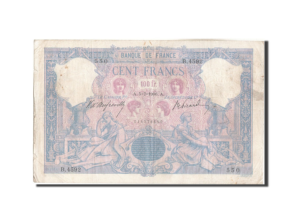 Biljet, Frankrijk, 100 Francs, 100 F 1888-1909 ''Bleu et Rose'', 1906