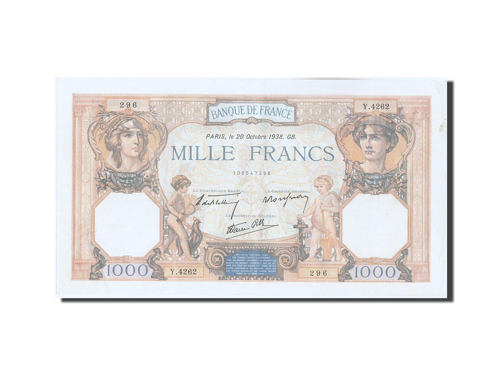 Banknote, France, 1000 Francs, 1 000 F 1927-1940 ''Cérès et Mercure'', 1938