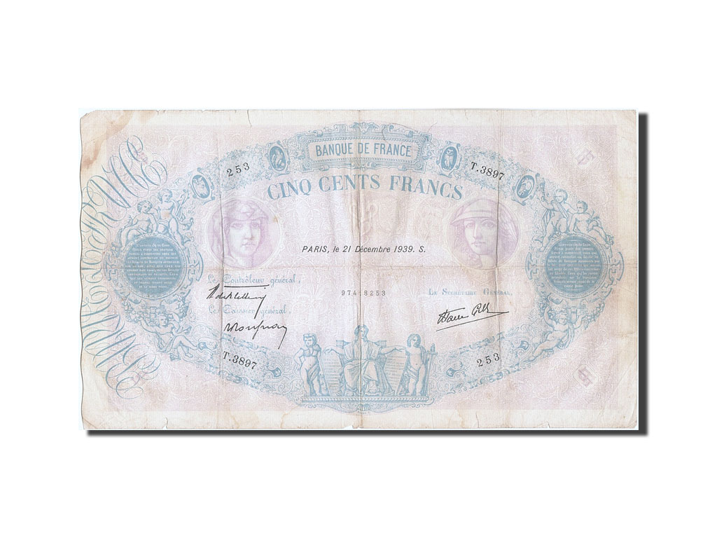 Banknote, France, 500 Francs, 500 F 1888-1940 ''Bleu et Rose'', 1939