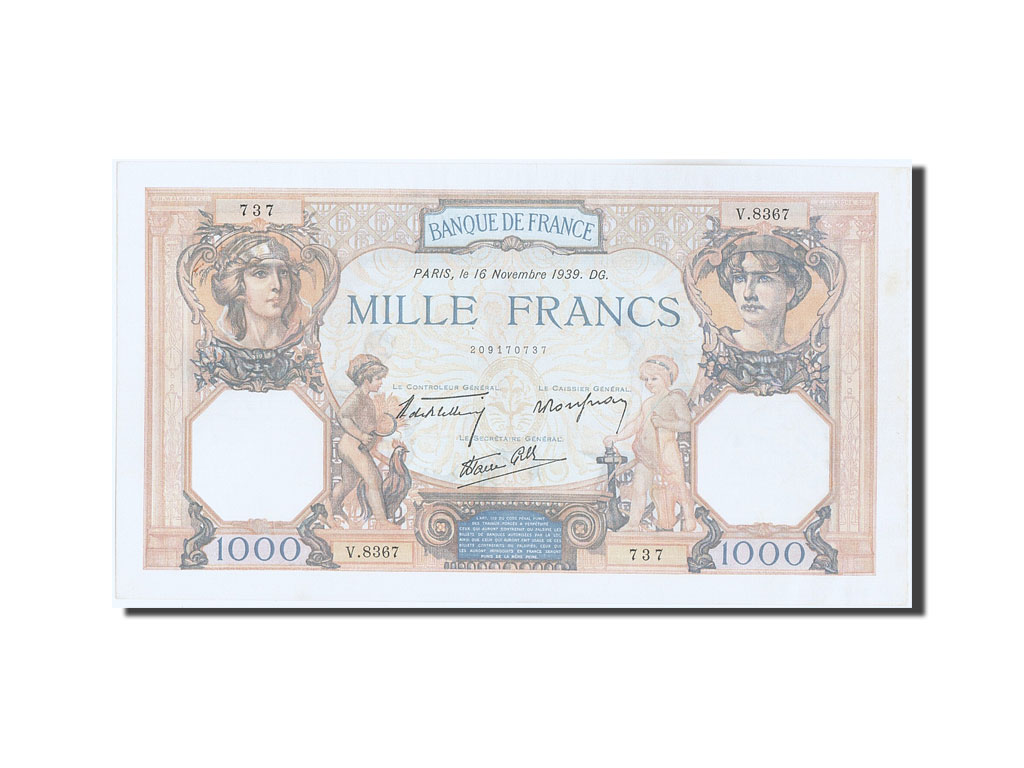 Biljet, Frankrijk, 1000 Francs, 1 000 F 1927-1940 ''Cérès et Mercure'', 1939