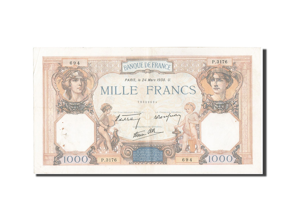 Banknote, France, 1000 Francs, 1 000 F 1927-1940 ''Cérès et Mercure'', 1938