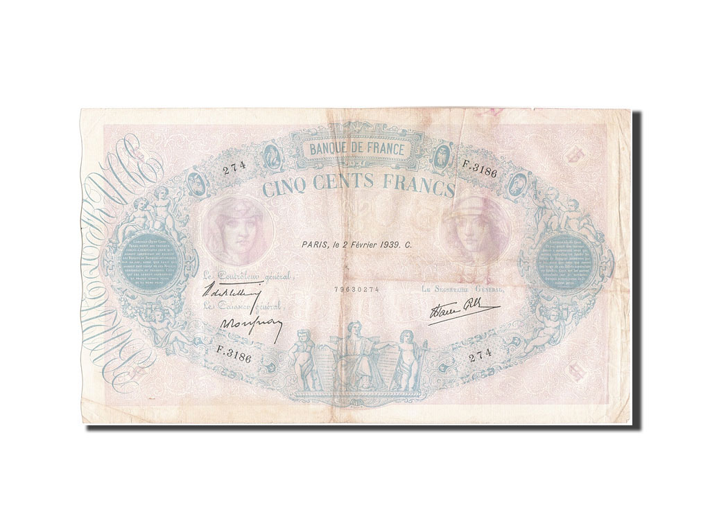 Banknote, France, 500 Francs, 500 F 1888-1940 ''Bleu et Rose'', 1939