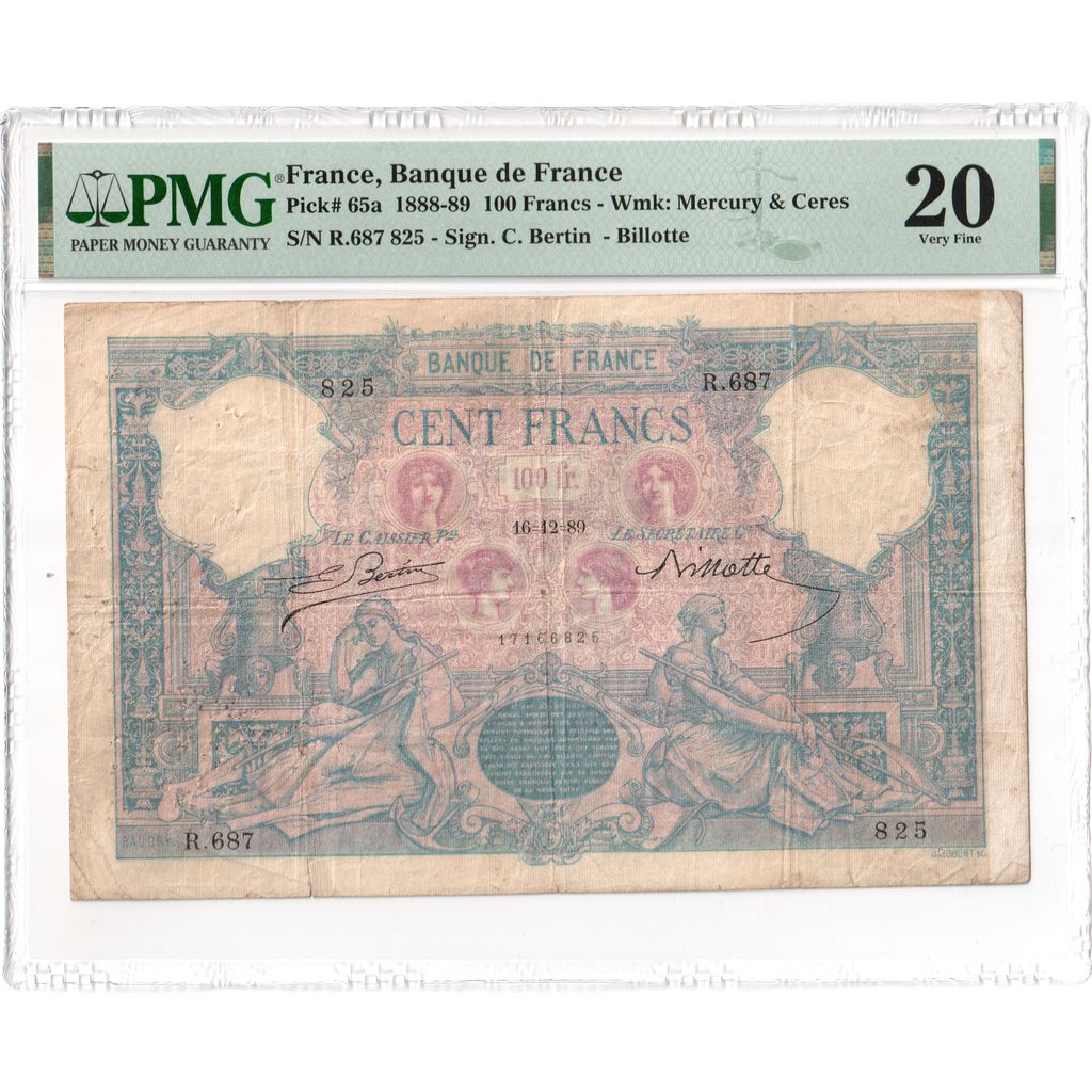 France, 100 Francs, Bleu et Rose, 1889-12-16, R.687, VF 20, PMG