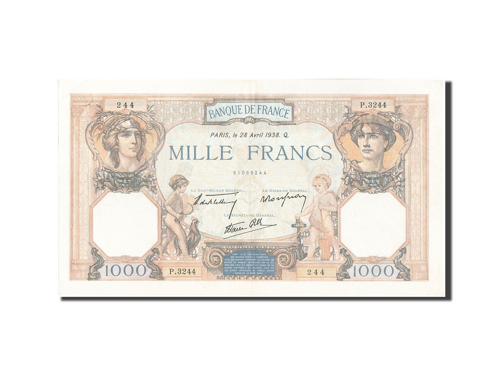 Biljet, Frankrijk, 1000 Francs, 1 000 F 1927-1940 ''Cérès et Mercure'', 1938