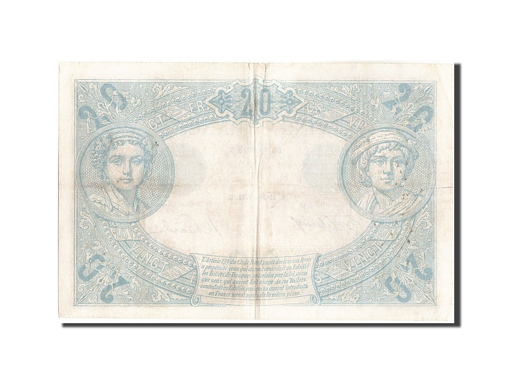 Banknote, France, 20 Francs, 20 F 1905-1913 ''Bleu'', 1912, 1912-06-21