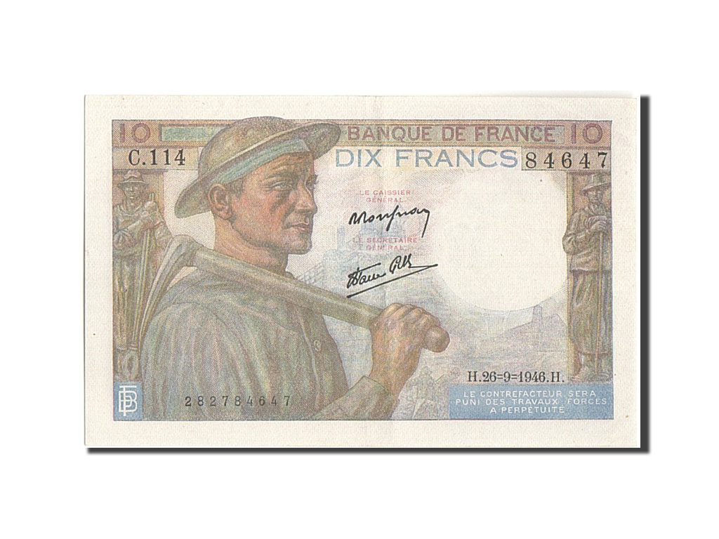 Banknote, France, 10 Francs, 10 F 1941-1949 ''Mineur'', 1946, 1946-09-26