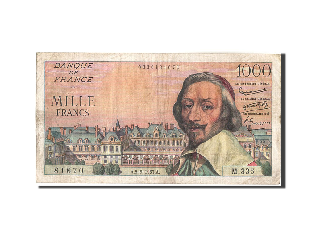 Banknote, France, 1000 Francs, 1 000 F 1953-1957 ''Richelieu'', 1957