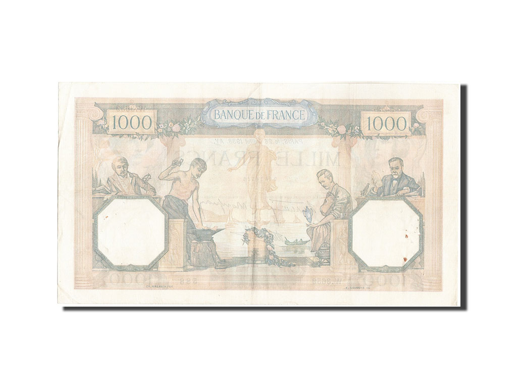 Banknote, France, 1000 Francs, 1 000 F 1927-1940 ''Cérès et Mercure'', 1938