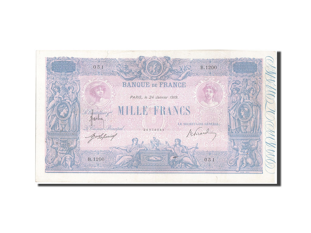 Banknote, France, 1000 Francs, 1 000 F 1889-1926 ''Bleu et Rose'', 1919