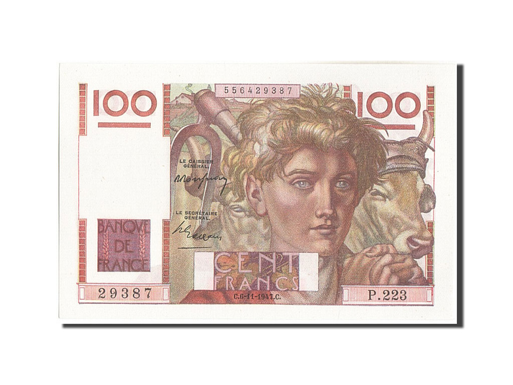 Biljet, Frankrijk, 100 Francs, 100 F 1945-1954 ''Jeune Paysan'', 1947