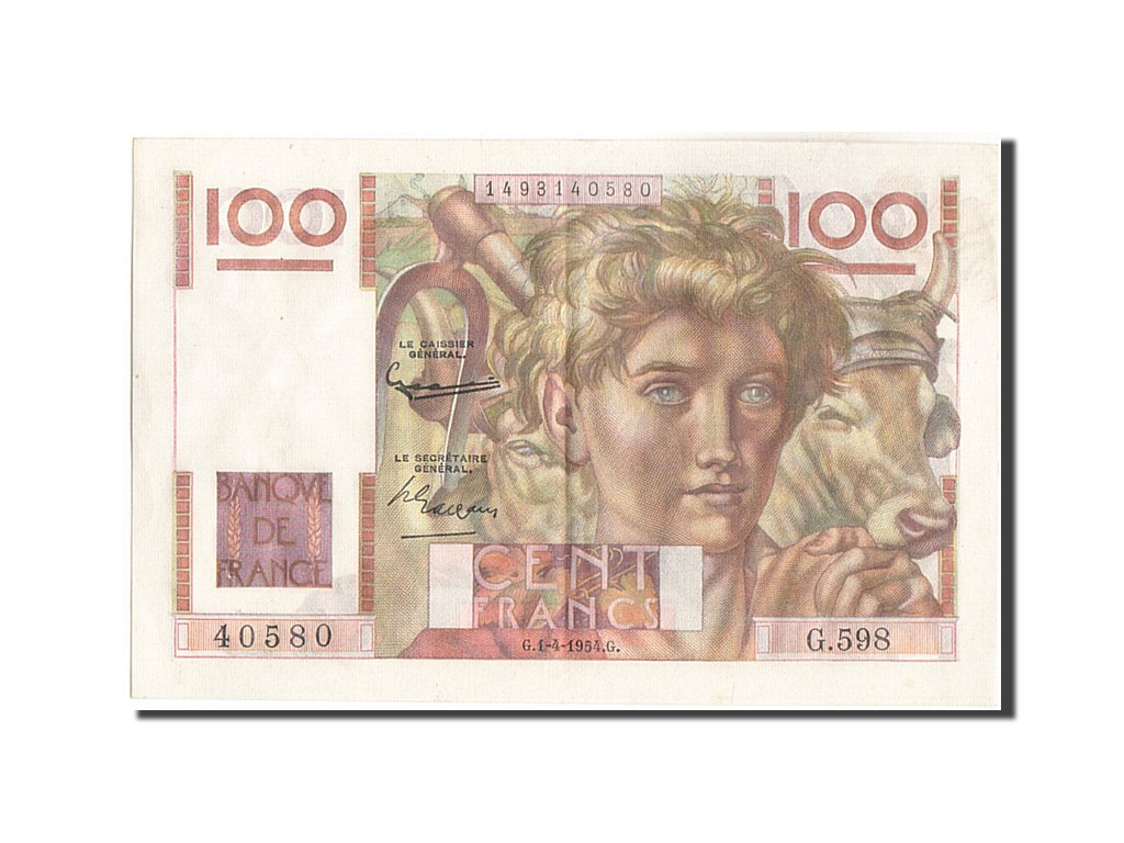 Banknote, France, 100 Francs, 100 F 1945-1954 ''Jeune Paysan'', 1954