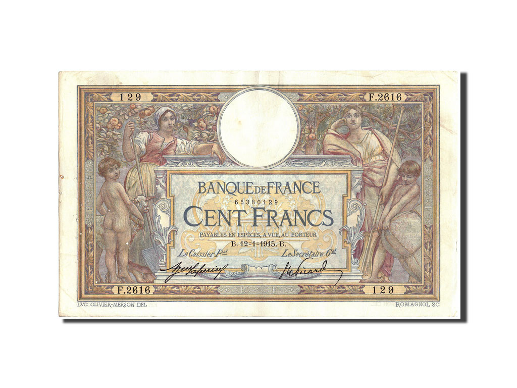 Banknote, France, 100 Francs, 100 F 1908-1939 ''Luc Olivier Merson'', 1915