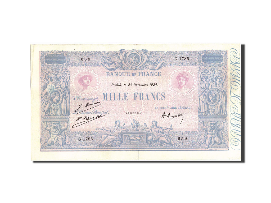 Biljet, Frankrijk, 1000 Francs, 1 000 F 1889-1926 ''Bleu et Rose'', 1924