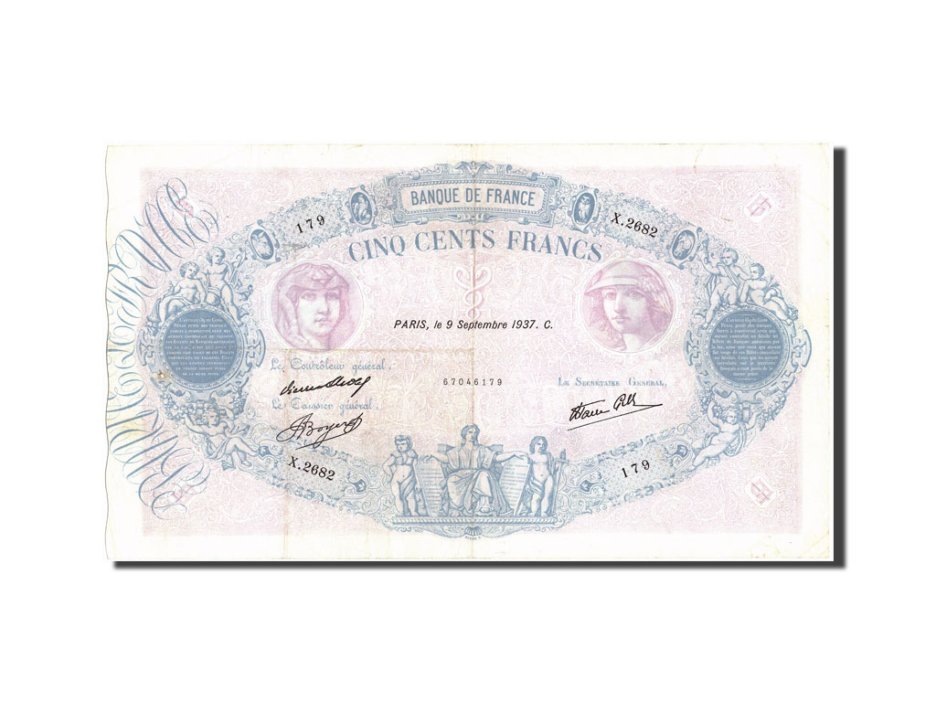 Banknote, France, 500 Francs, 500 F 1888-1940 ''Bleu et Rose'', 1937