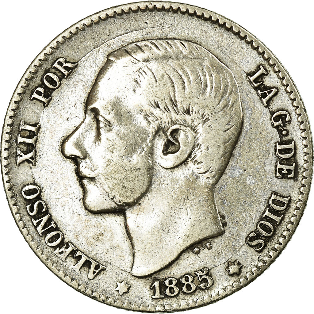 Coin, Spain, Alfonso XII, Peseta, 1885, , Silver, KM:686