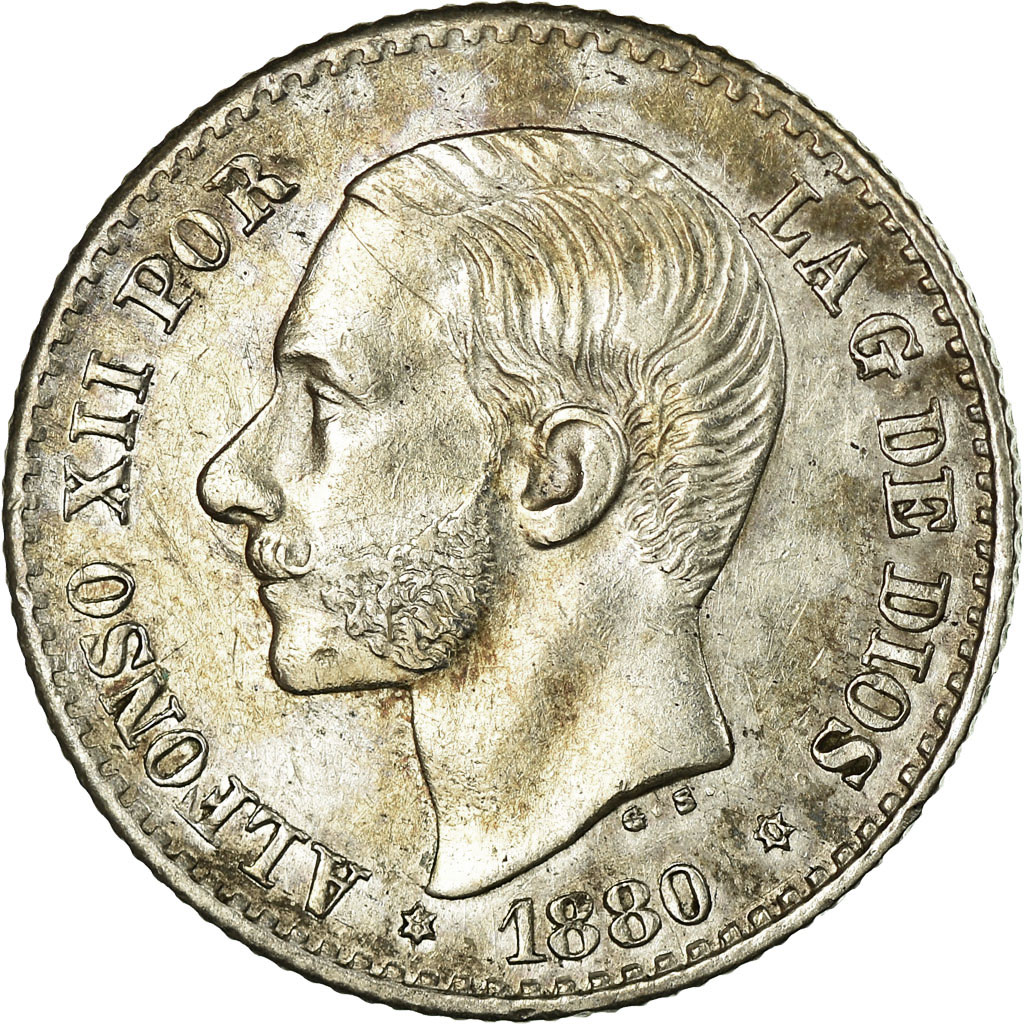 Coin, Spain, Alfonso XII, 50 Centimos, 1880, , Silver, KM:685