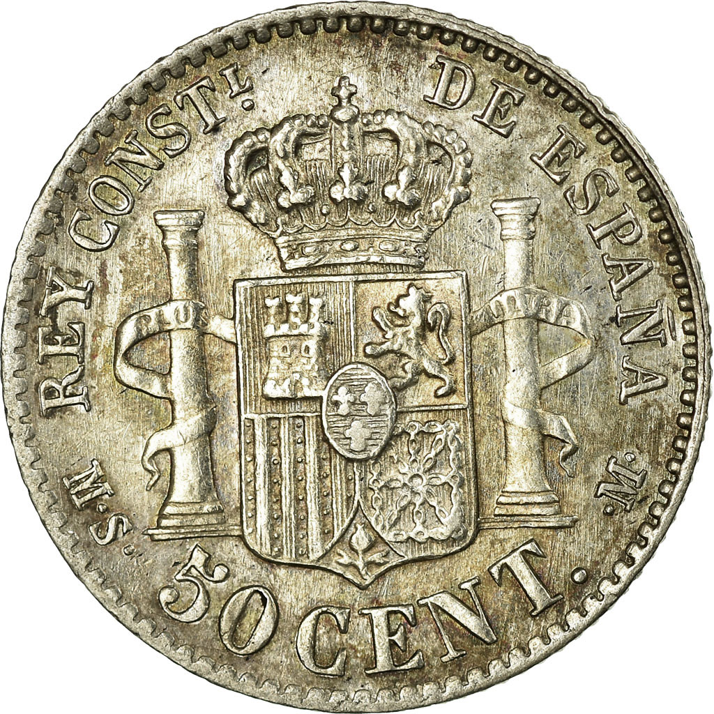 Coin, Spain, Alfonso XII, 50 Centimos, 1880, , Silver, KM:685