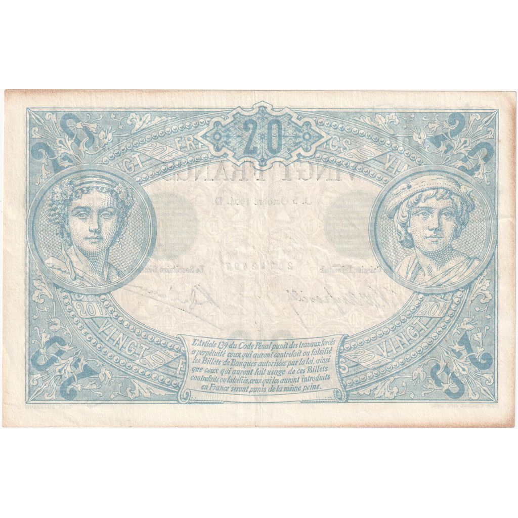 France, 20 Francs, Noir, 1904-10-05, S.830, AU