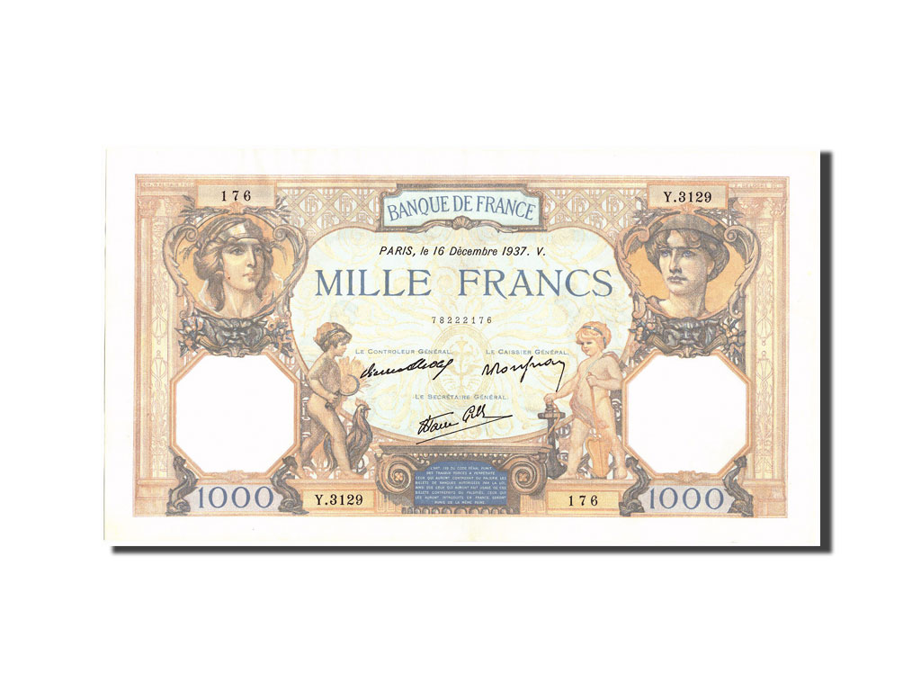 Banknote, France, 1000 Francs, 1 000 F 1927-1940 ''Cérès et Mercure'', 1937