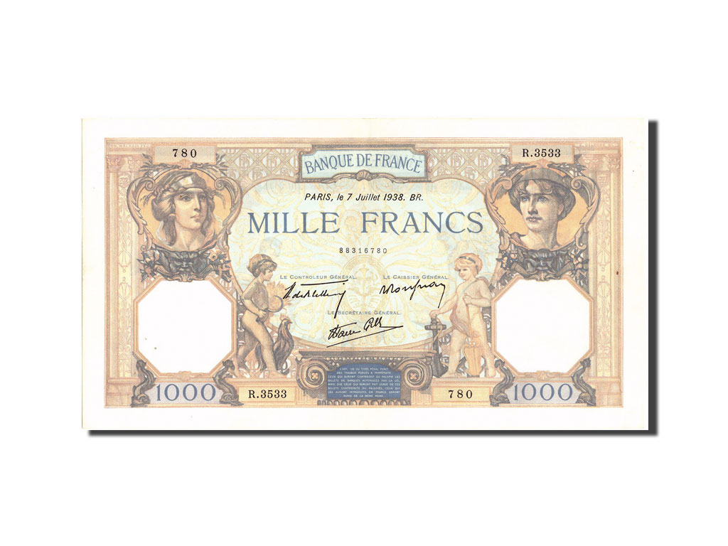Banknote, France, 1000 Francs, 1 000 F 1927-1940 ''Cérès et Mercure'', 1938