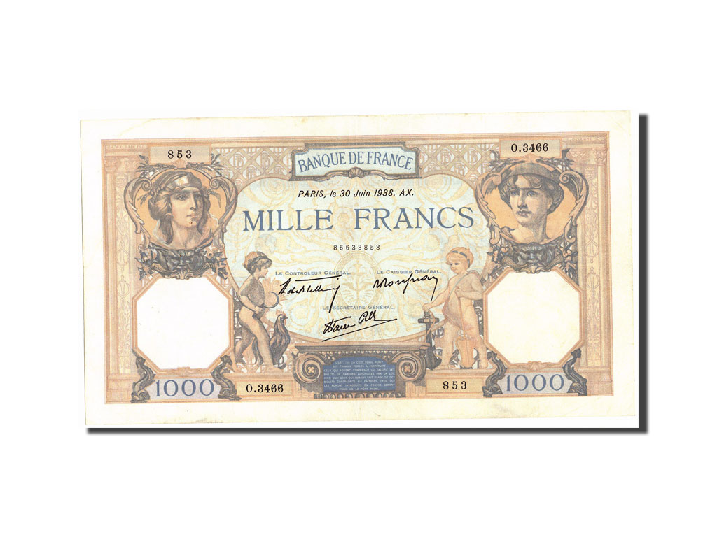 Biljet, Frankrijk, 1000 Francs, 1 000 F 1927-1940 ''Cérès et Mercure'', 1938