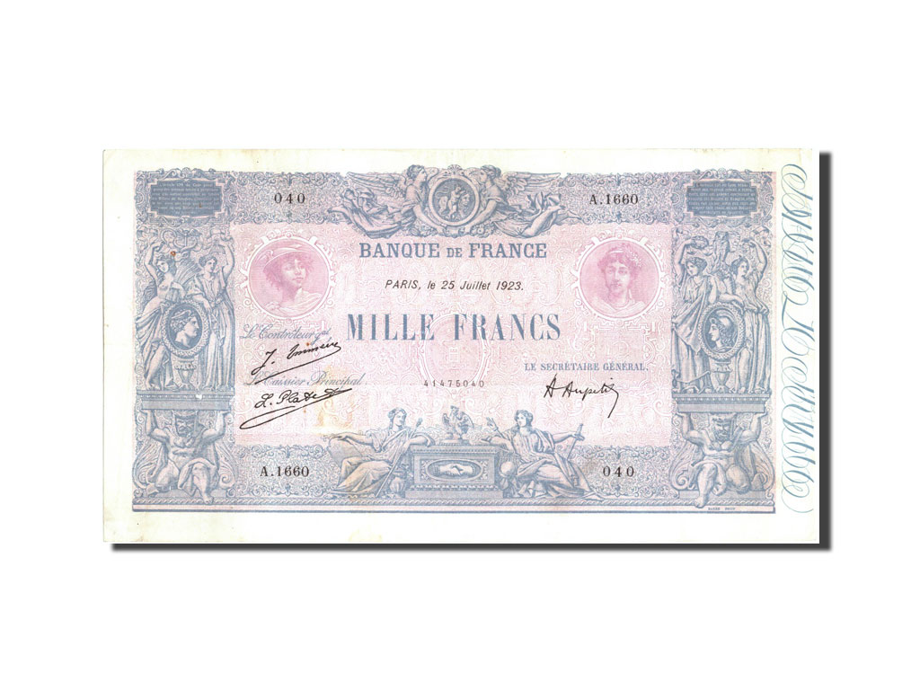 Biljet, Frankrijk, 1000 Francs, 1 000 F 1889-1926 ''Bleu et Rose'', 1923