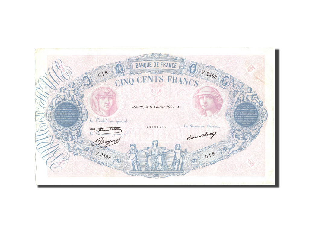 Banknote, France, 500 Francs, 500 F 1888-1940 ''Bleu et Rose'', 1937
