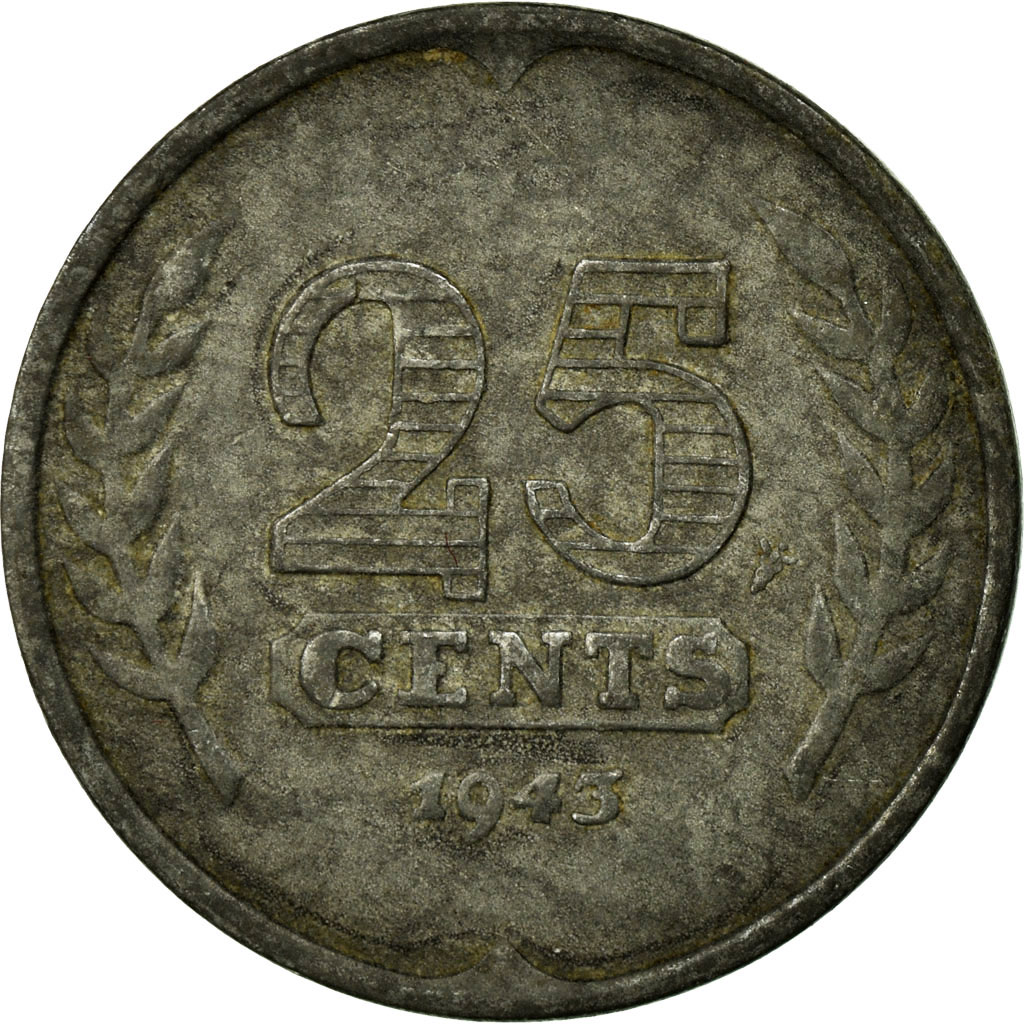 Coin, Netherlands, Wilhelmina I, 25 Cents, 1943, , Zinc, KM:174