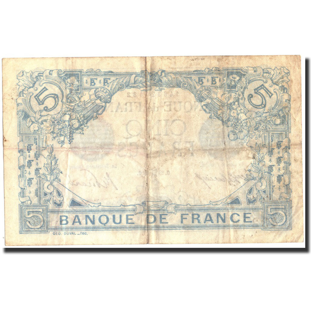 France, 5 Francs, 5 F 1912-1917 ''Bleu'', 1915, 1915-05-28, VF(30-35)