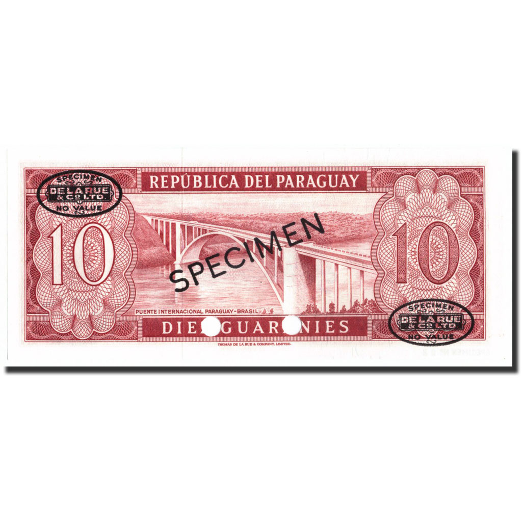 Banknote, Paraguay, 10 Guaranies, 1952, Specimen TDLR, KM:196s, UNC(65-70)