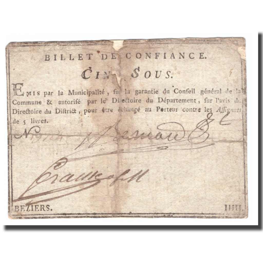France, 5 Sous, Undated (1791-92), BEZIERS, VG(8-10)