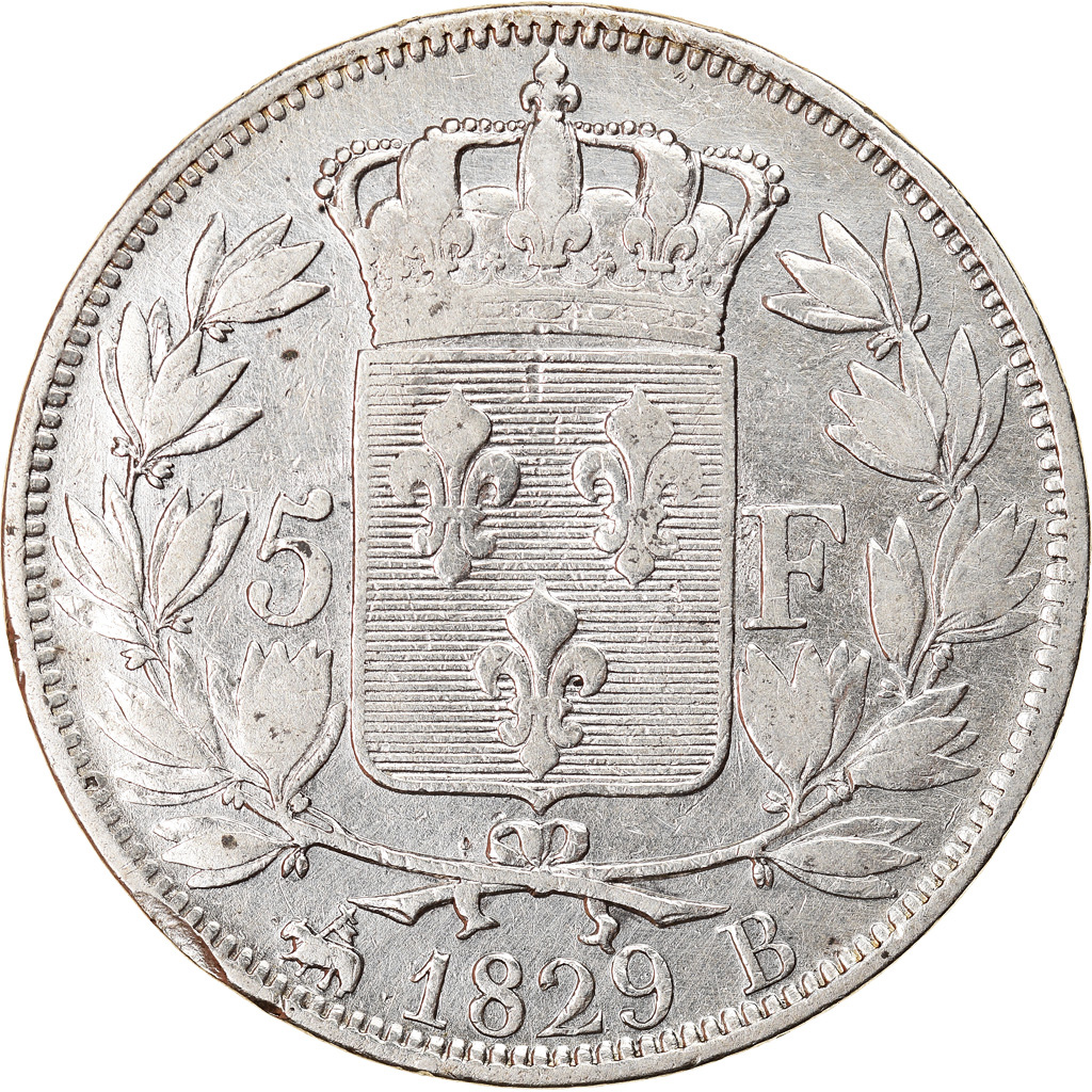 Coin, France, Charles X, 5 Francs, 1829, Rouen, VF, Silver, KM:728.2