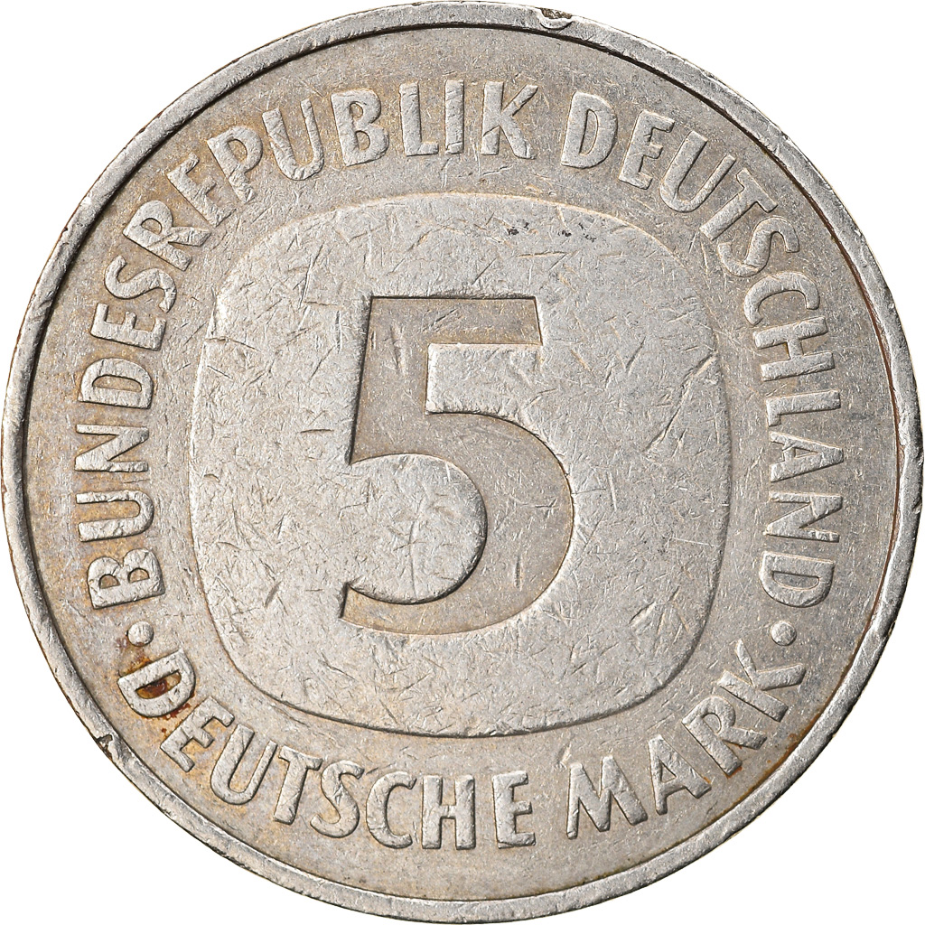 GERMANY - FEDERAL REPUBLIC, 5 Mark, 1975, Hambourg, , Copper-Nickel
