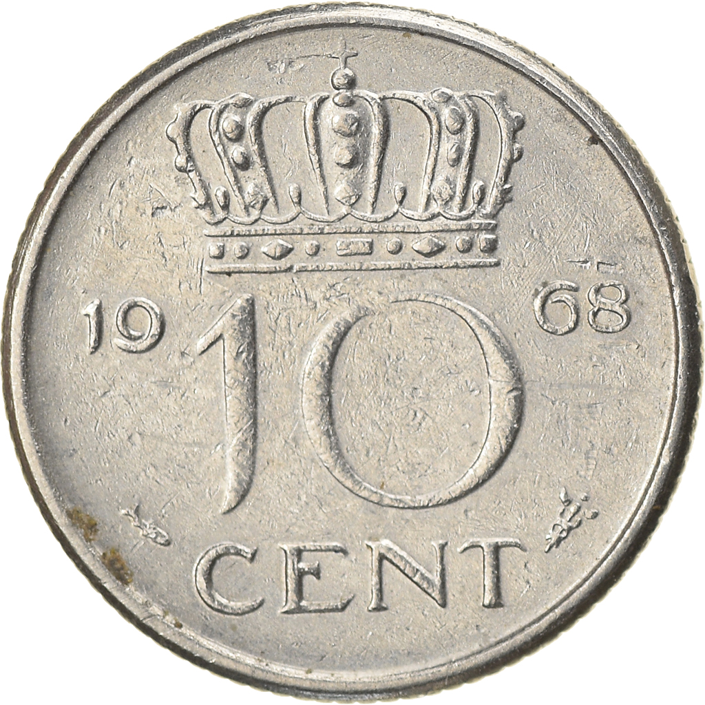 Coin, Netherlands, Juliana, 10 Cents, 1968, , Nickel, KM:182