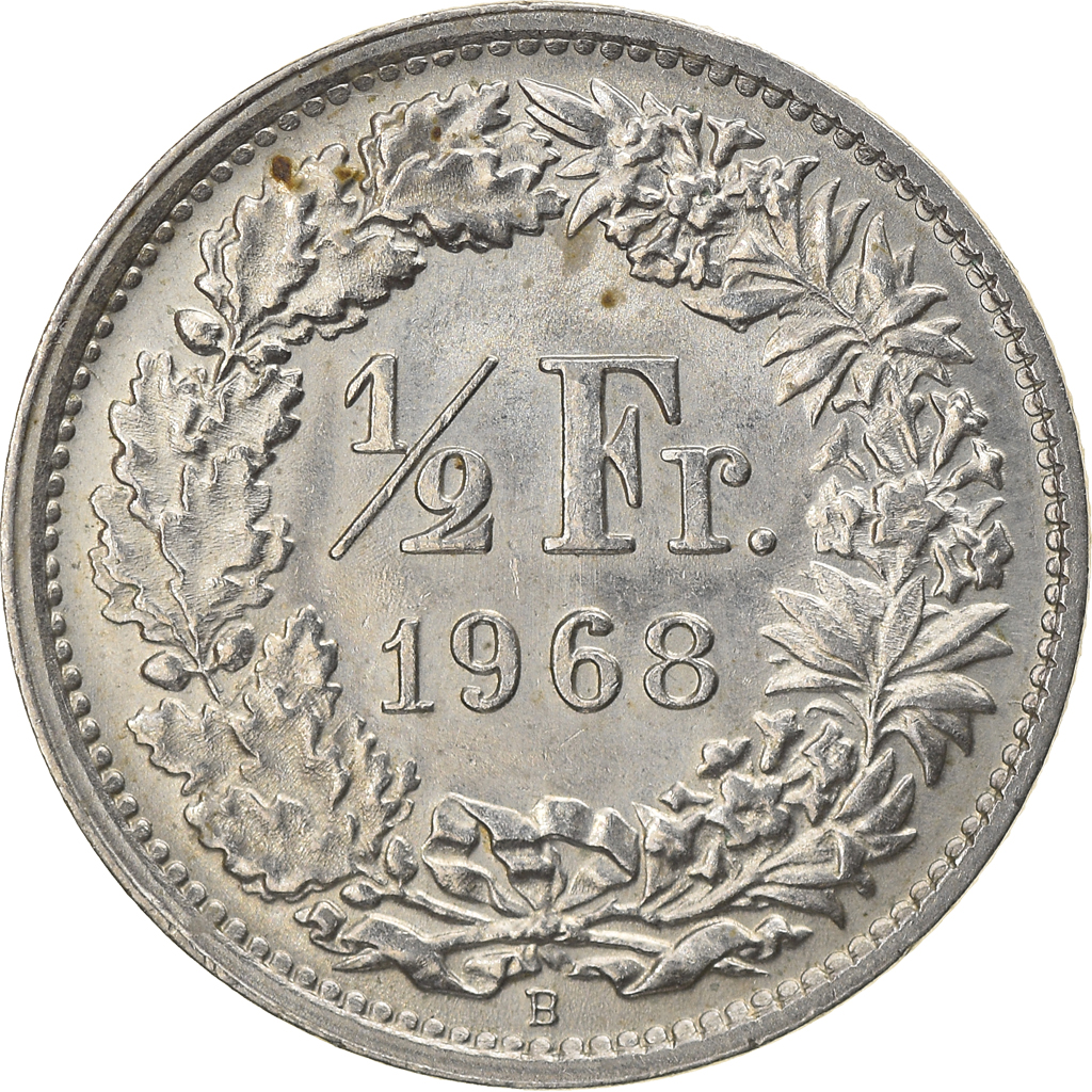 Coin, Switzerland, 1/2 Franc, 1968, Bern, , Copper-nickel, KM:23a.1