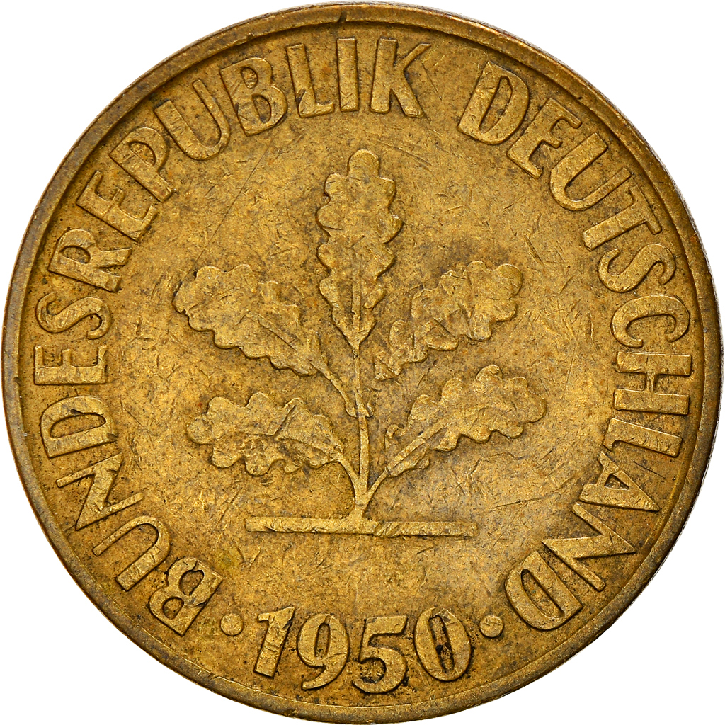 Coin, GERMANY - FEDERAL REPUBLIC, 10 Pfennig, 1950, Karlsruhe, , Brass