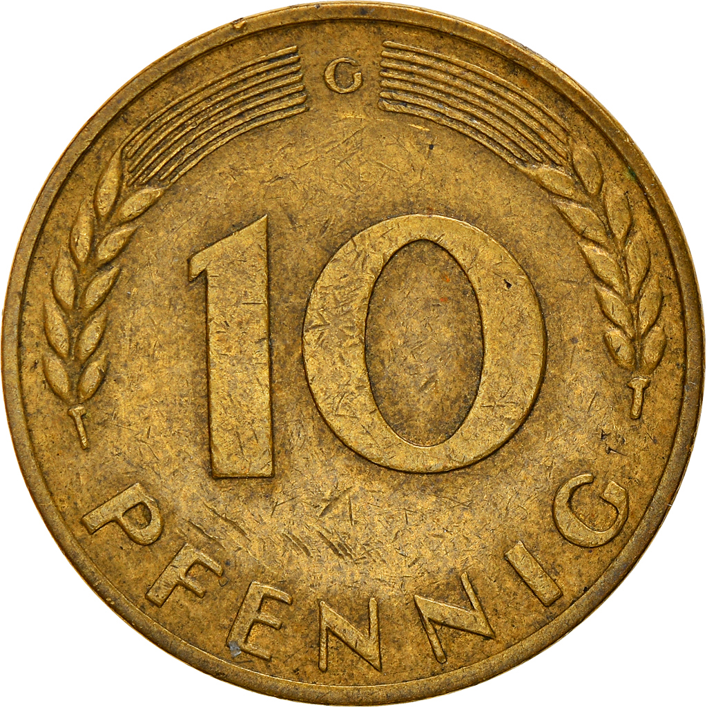 Coin, GERMANY - FEDERAL REPUBLIC, 10 Pfennig, 1950, Karlsruhe, , Brass