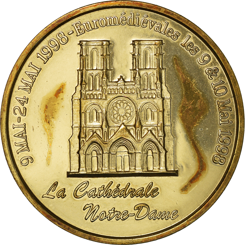 France, Token, Euro des Villes, 2 Euro de Laon, 1998, , Copper Gilt