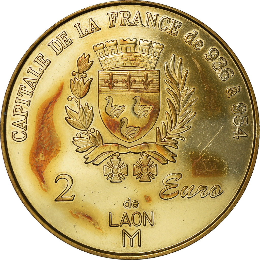 France, Token, Euro des Villes, 2 Euro de Laon, 1998, , Copper Gilt
