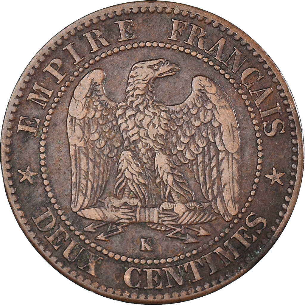 Coin, France, Napoleon III, 2 Centimes, 1862, Bordeaux, , Bronze