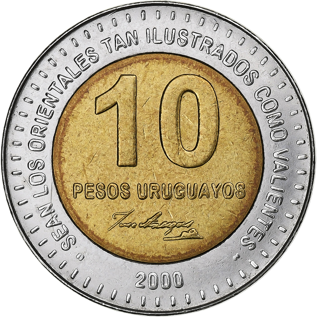 Coin, Uruguay, 10 Pesos Uruguayos, 2000, , Bi-Metallic, KM:121