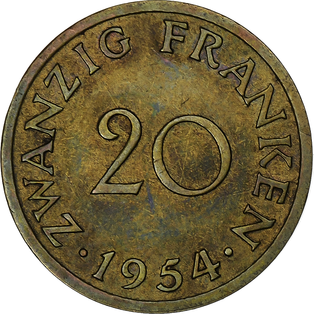 Coin, SAARLAND, 20 Franken, Paris, VF, Aluminum-Bronze, KM:2
