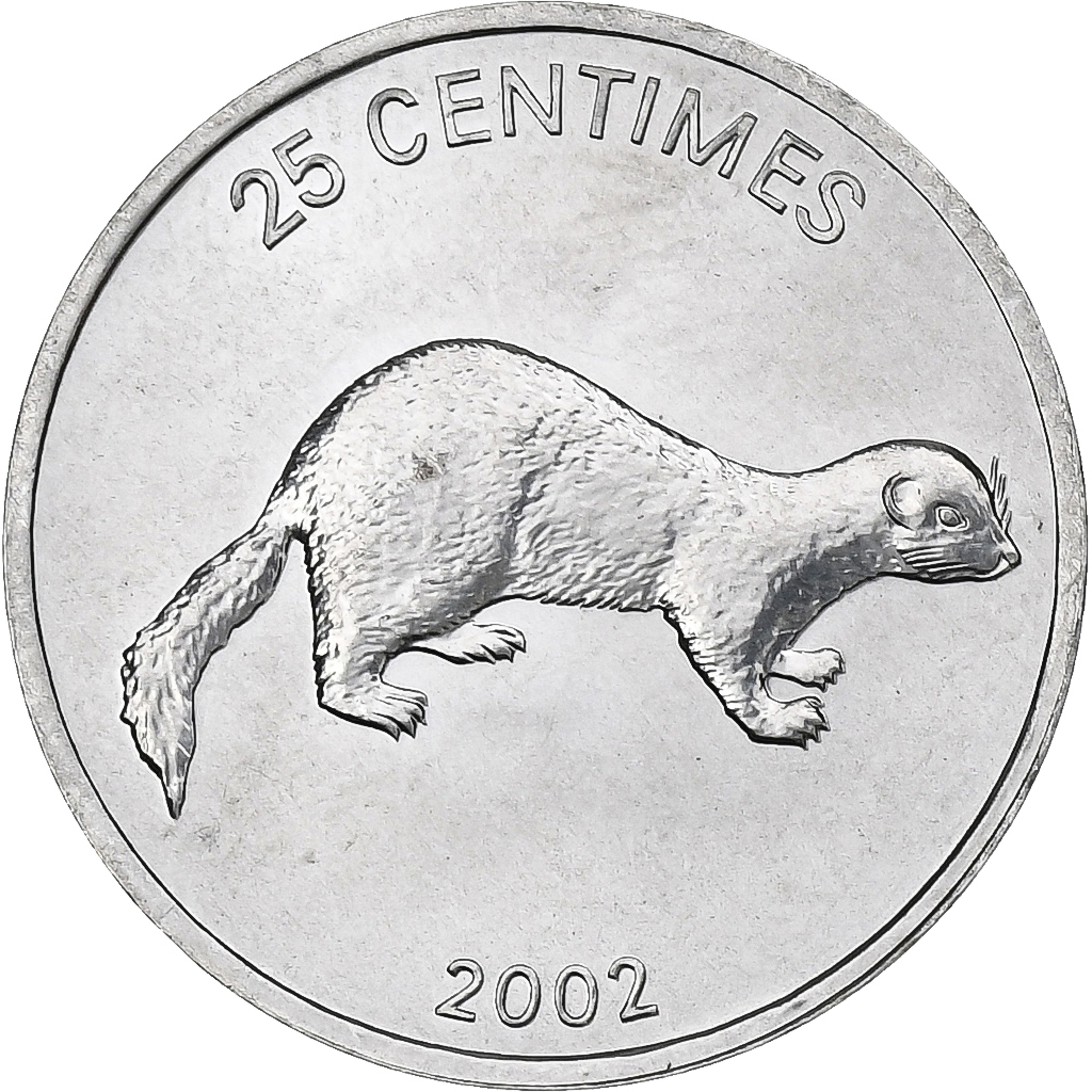 CONGO, DEMOCRATIC REPUBLIC, 25 Centimes, 2002, Aluminum, MS, KM:76