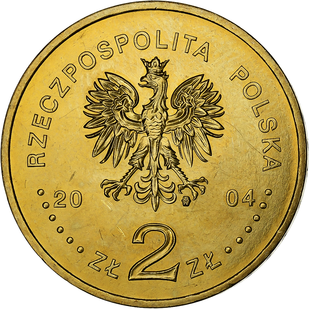 Polska, 2 Zlote, 2004, Warsaw, Mosiądz, MS(65-70), KM:496
