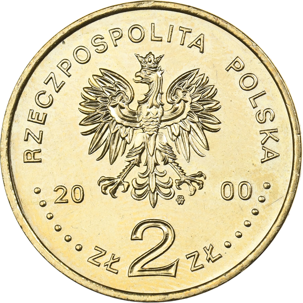 Poland, 2 Zlote, 2000, Warsaw, Brass, , KM:376
