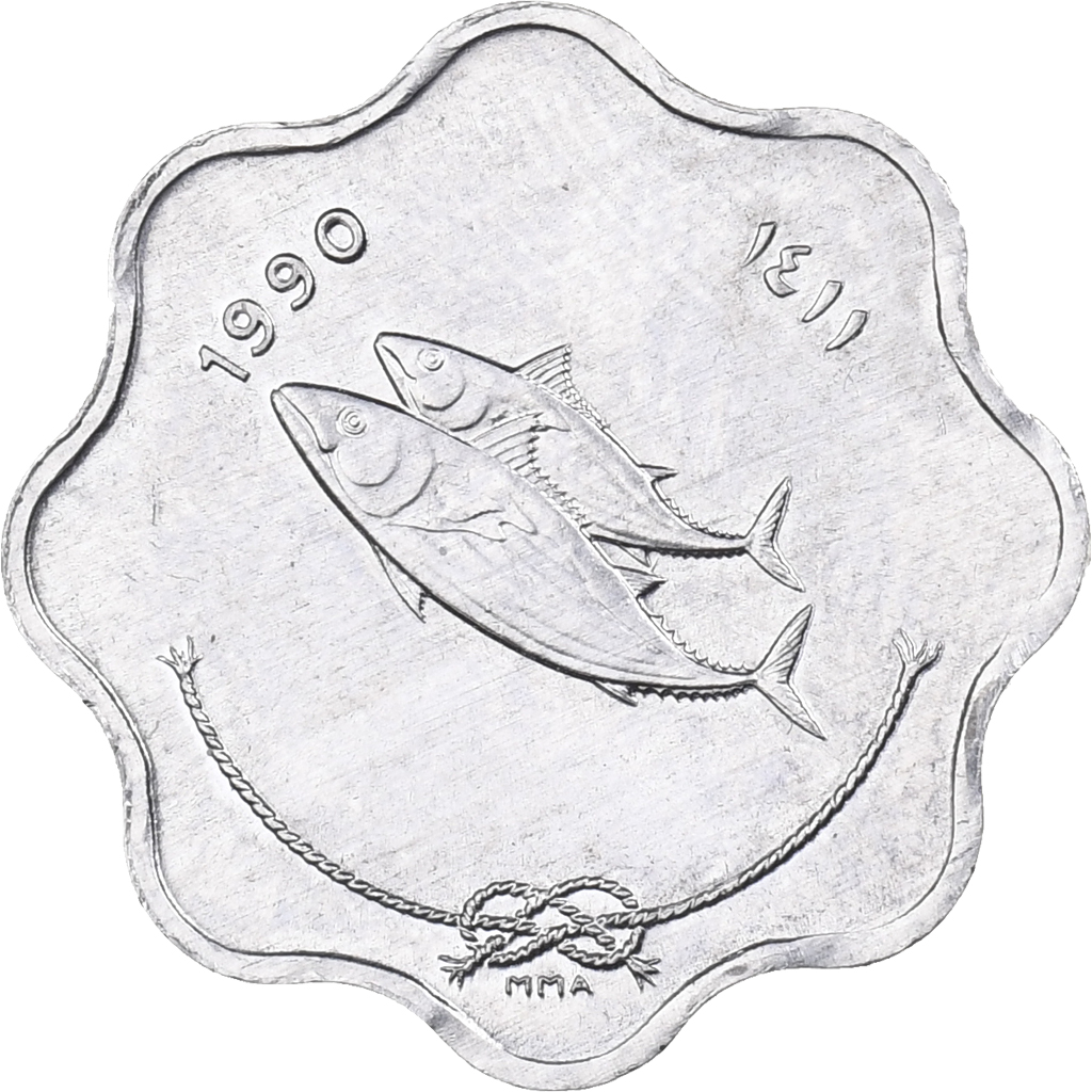 MALDIVE ISLANDS, 5 Laari, 1990, Aluminum, , KM:69